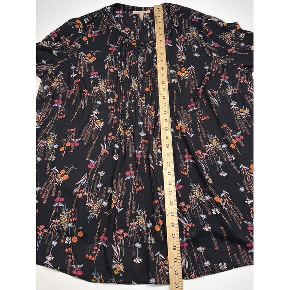 GIBSON LATIMER Womens 2X Black Floral Peasant Blouse TUNIC Roll-Tab Boho EUC - Picture 4 of 7